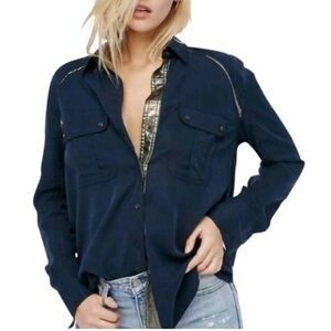 Free People Off Campus Metallic Button Down Shirt